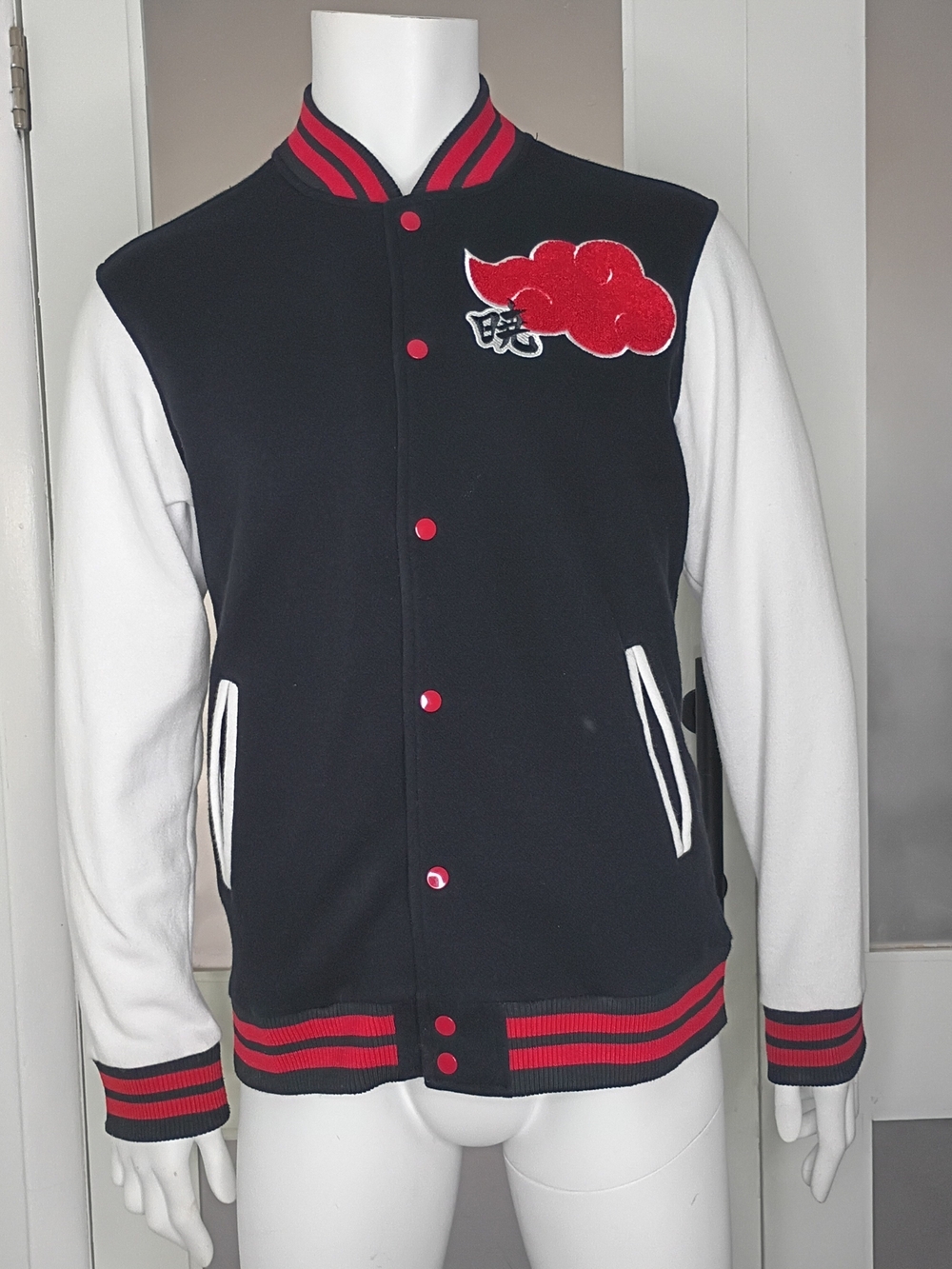 Naruto Shippuden Akatsuki Cloud Varsity Letterman Jacket Black/White/Red